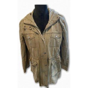 BP Womens Military Jacket Green Hooded Zip Up L